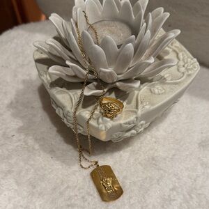 Gold Lion Pendant Necklace and Ring Set